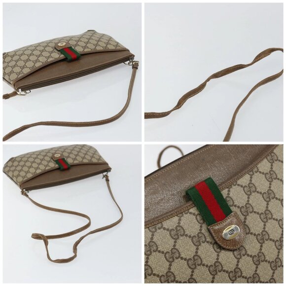 GUCCI GG Supreme Web Sherry Line Bag PVC Beige Gold 904 02 020 Auth BA7124 - Picture 16 of 16